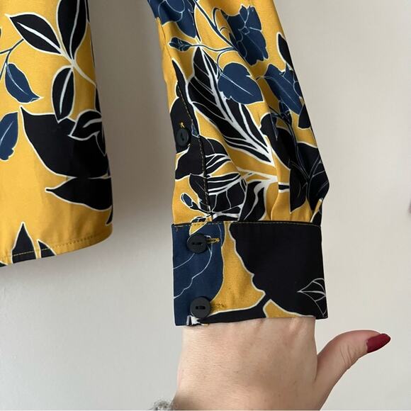 Parker Yellow & Blue Floral Print Surplice Blouse - Picture 7 of 7